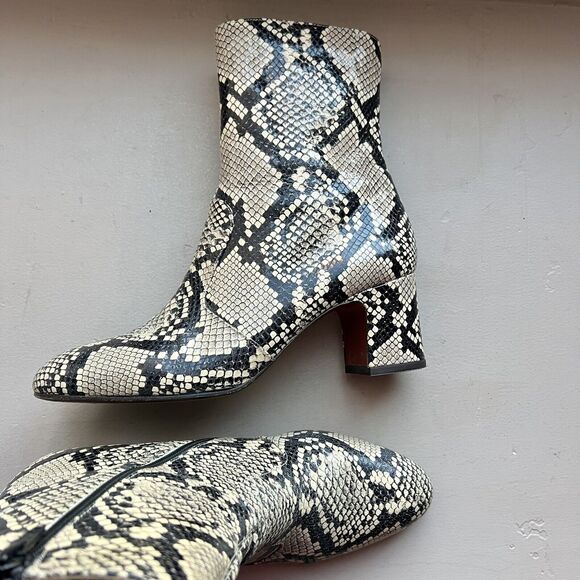 Chie Mihara Naylon Beige Snakeskin Mid Calf Block Heel Boot Women EU 39.5 US 8.5 - Picture 16 of 16